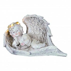 Dekorace MagicHome Anděl v křídlech, polyresin, na hrob, solar, 24,5x12,5x14,5cm