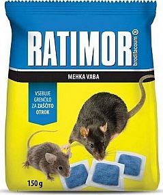Nástraha na myši Ratimor brodifacoum čerstvá návnada 150g, sáček