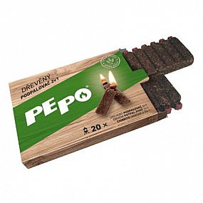 PE-PO dřevěný podpalovač 2v1, 20ks