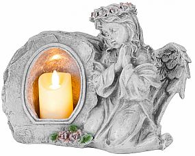 Dekorace Anděl modlící se svíčkou, LED, polyresin, na hrob, 28x13x21,5cm MagicHome