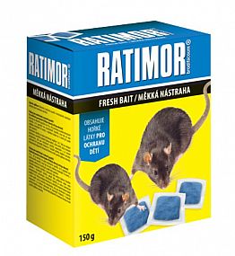 Nástraha na myši Ratimor brodifacoum čerstvá návnada 150g, krabička