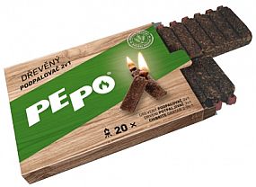 PE-PO dřevěný podpalovač 2v1 20 podpalů FSC